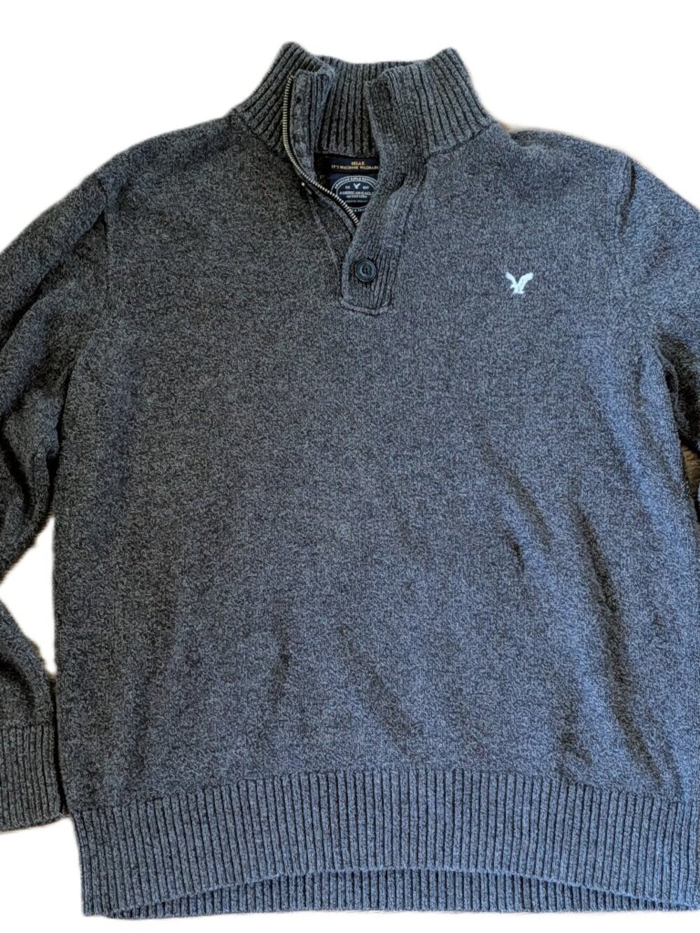 American Eagle Men's L Gray Marled Half Zip Sweater Athletic Fit Cotton Preppy
